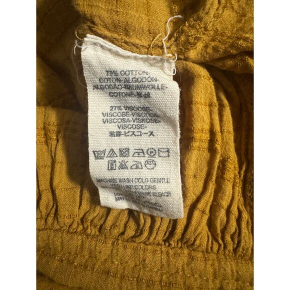 Free People Mustard Peasant Blouse Top – Boho Textured Gauze – Size L - Picture 8 of 9